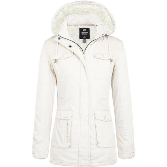 Winter Parka Coat Sherpa LinedCotton Jacket with Removable Hood For Women